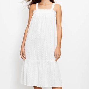 Loft White Smocked Embroidered Dress Size XS
